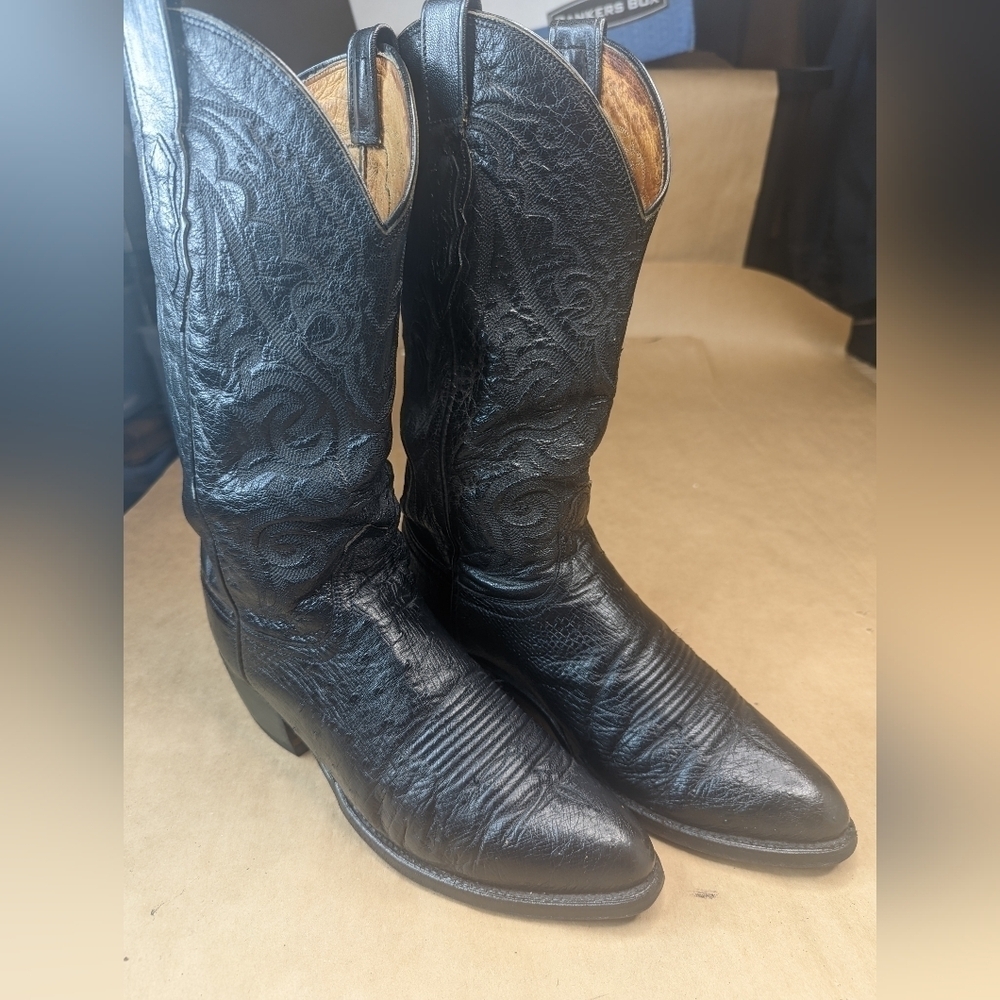 Lucchese Boots men's size 9D Exotic Genuine Black Smooth Ostrich classic Western